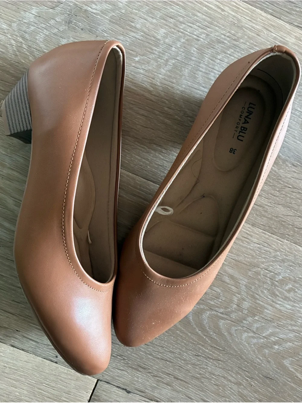 Tan Block Heel Pumps